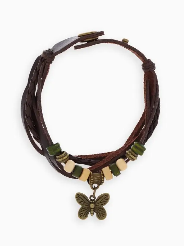 Браслет кожаный с подвеской &laquo;Бабочка&raquo;, L=22.5 см, коричневый