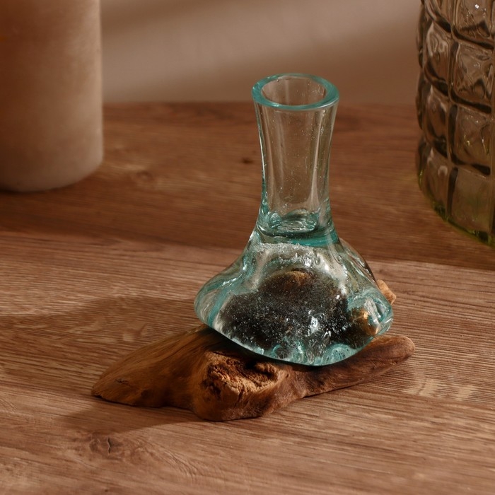 Вазон стекло на дереве  Вазон стекло на дереве "Эстетика" 20х15х9 см