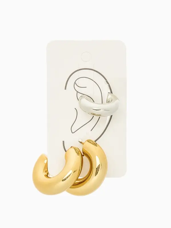 Серьги кольца и каффы QF &laquo;Бублик&raquo;, набор, цвет серебро, золото