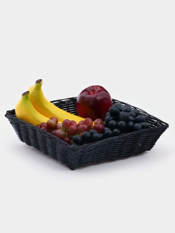 Корзинка для фруктов и хлеба Доляна &laquo;Плетёнка&raquo;, 24&times;24&times;6.5 см, пластик, плетёная, чёрная