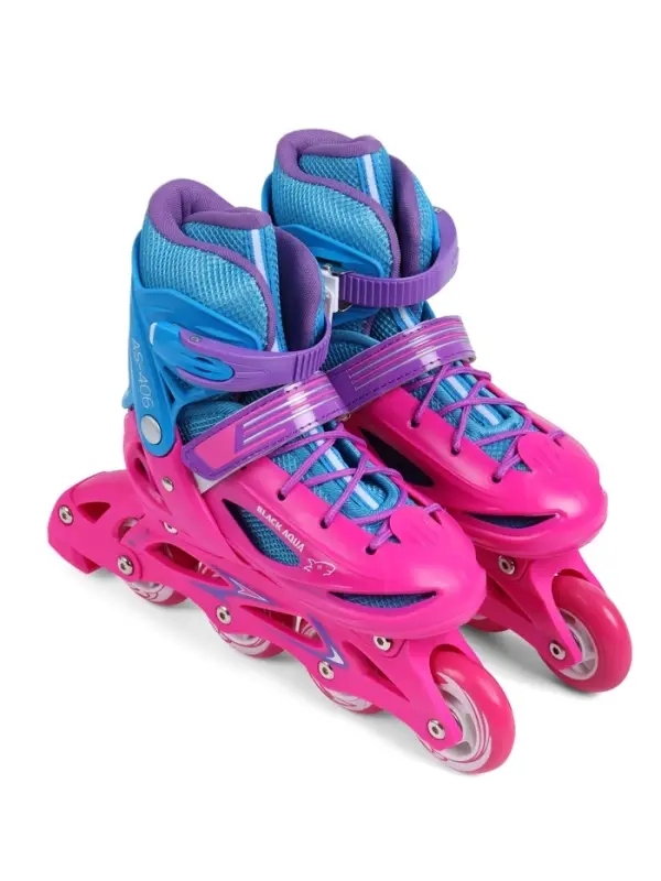 Коньки детские раздвижные BlackAqua, р. 30-33, для фитнеса, с роликовой платформой, мультиколор