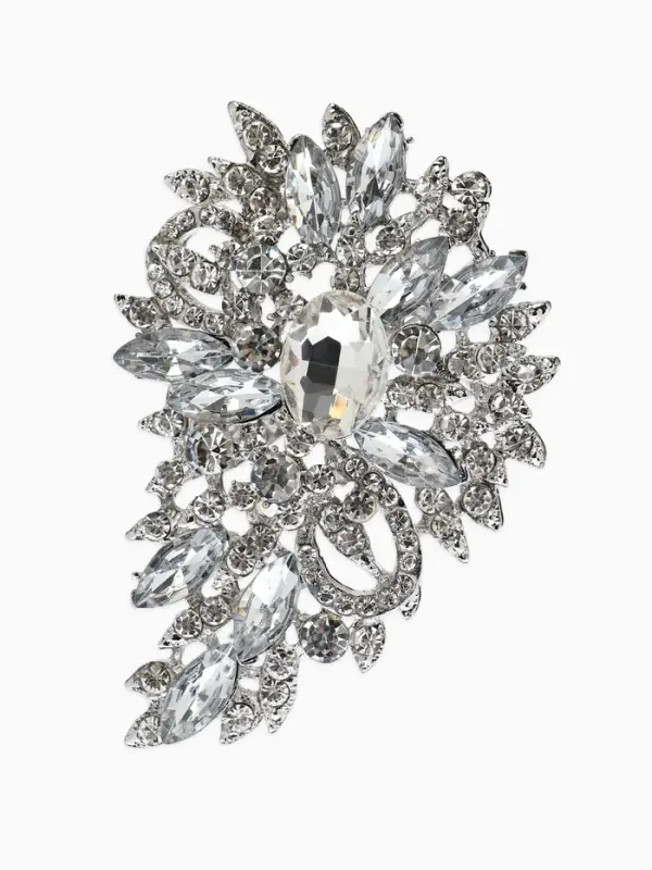 Брошь "Императрица" льдинки в цветке, цвет белый в серебре