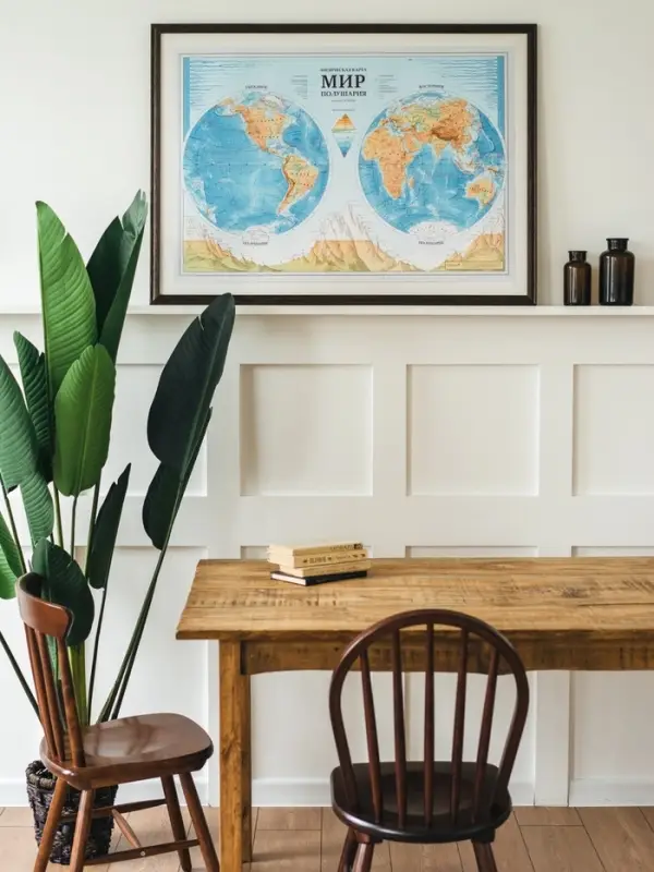 Карта Мира интерактивная, физическая (карта полушарий), 101&times;69 см, 1:37 млн, ламинированная