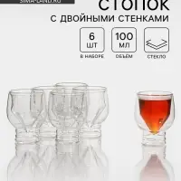 Стопки - шоты с двойными стенками Magistro &laquo;Алмаз&raquo;, 100 мл, 6 шт., стекло, прозрачные