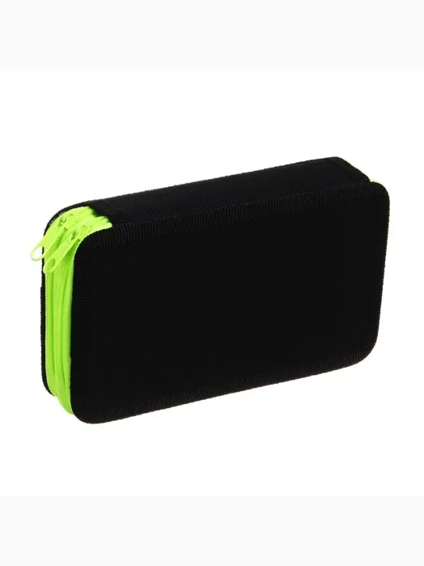 Пенал школьный, 2 секции, 11&times;19 см &laquo;Чёрный-ярко-салатовый&raquo;