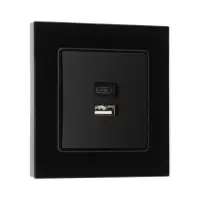 Розетка TOT Glossy Glass, 5 В, 2.1 A, разъёмы USB-A + USB-C, стекло, скрытая, чёрная