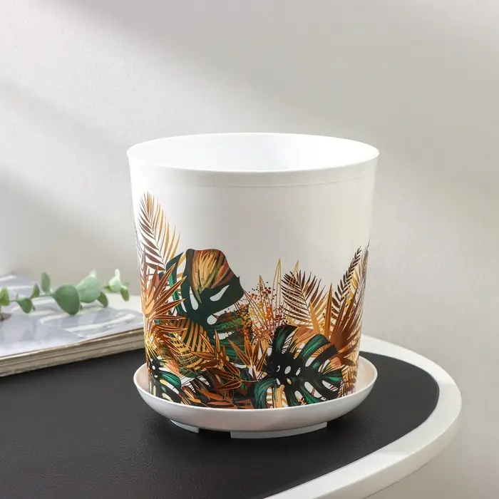 Горшок для цветов с поддоном Доляна «Голди. Листья», 1,6 л, d=14 см, h=15,5 см, пластиковый, цвет белый Горшок для цветов с поддоном Доляна «Голди. Листья», 1,6 л, d=14 см, h=15,5 см, пластиковый, цвет белый