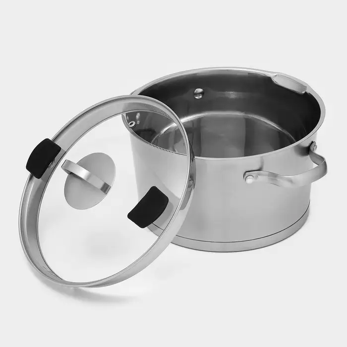 Кастрюля Magistro HiTech Steel, 5.2 л, d=24 см, h=14.5 см, с крышкой, слив для воды, капсульное дно, индукция, нержавеющая сталь, серебристая