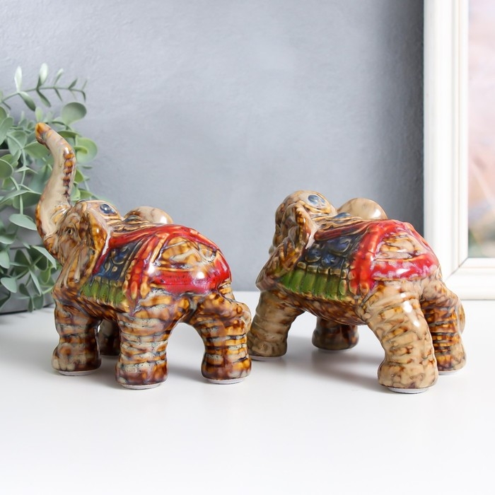 Сувенир керамика Сувенир керамика "Индийские слоны" набор 2 шт 8х14х10 см 7,5х14х14 см