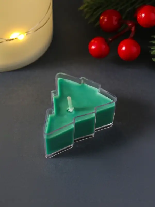 Чайная свеча ароматическая "Ель" зелёная, аромат рождественская ночь 5х4х2,1 см