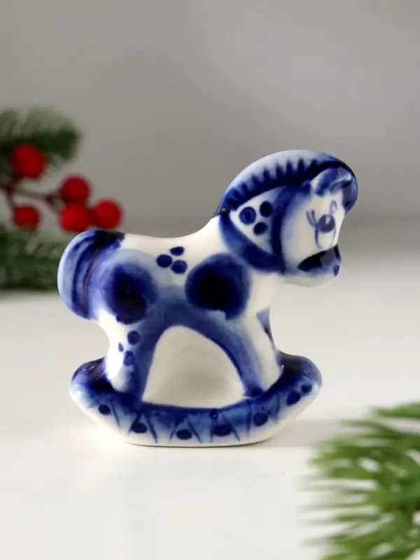 Сувенир Конь качалка, 7х7см, гжель Сувенир Конь качалка, 7х7см, гжель