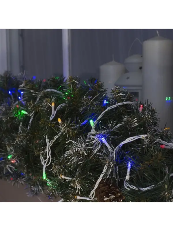 Гирлянда &laquo;Нить&raquo; 20 м, IP44, белая нить, 200 LED, свечение мульти, 8 режимов, 220 В