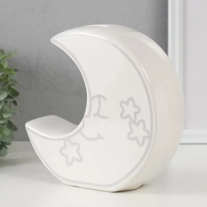 Копилка для денег &laquo;Месяц со звёздами&raquo;, керамика, белый, 20&times;5.5&times;19.8 см