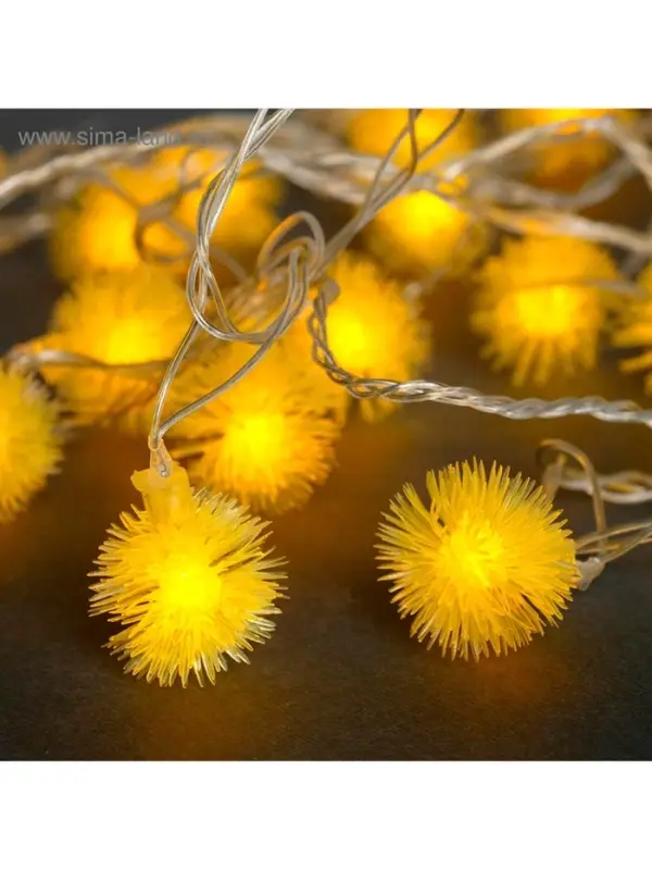 Гирлянда &laquo;Нить&raquo; 5 м с насадками &laquo;Ёжики жёлтые&raquo;, IP20, прозрачная нить, 30 LED, свечение жёлтое, 8 режимов, 220 В