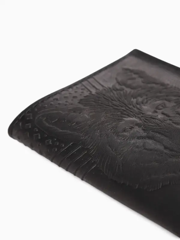 Обложка для паспорта &laquo;Волк&raquo;, натуральная кожа, сплошное тиснение, чёрная