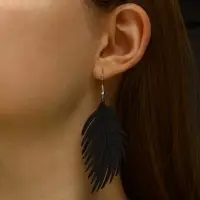 Серьги металл &laquo;Папоротник&raquo;, листочек чёрные