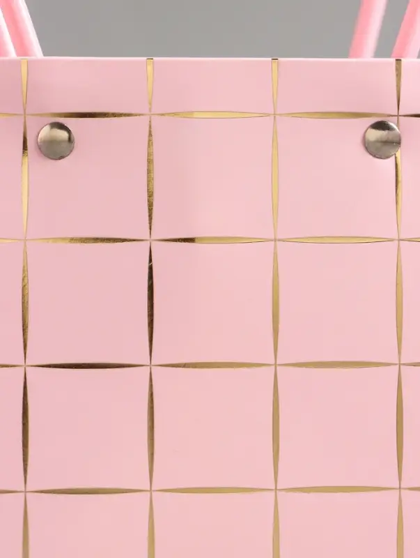 Сумка переноска для цветов, розовая, влагостойкая, с тиснением, 13&times;9.5&times;13&plusmn;5% см