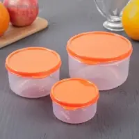 Набор контейнеров пищевых круглых Доляна, 3 шт: 150 мл, 300 мл, 500 мл, прозрачные, крышка оранжевая Набор контейнеров пищевых круглых Доляна, 3 шт: 150 мл, 300 мл, 500 мл, прозрачные, крышка оранжевая