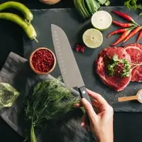 Нож кухонный сантоку Hinshitsu, нержавеющая сталь, лезвие 17.8 см, длина 29.5 см, чёрный