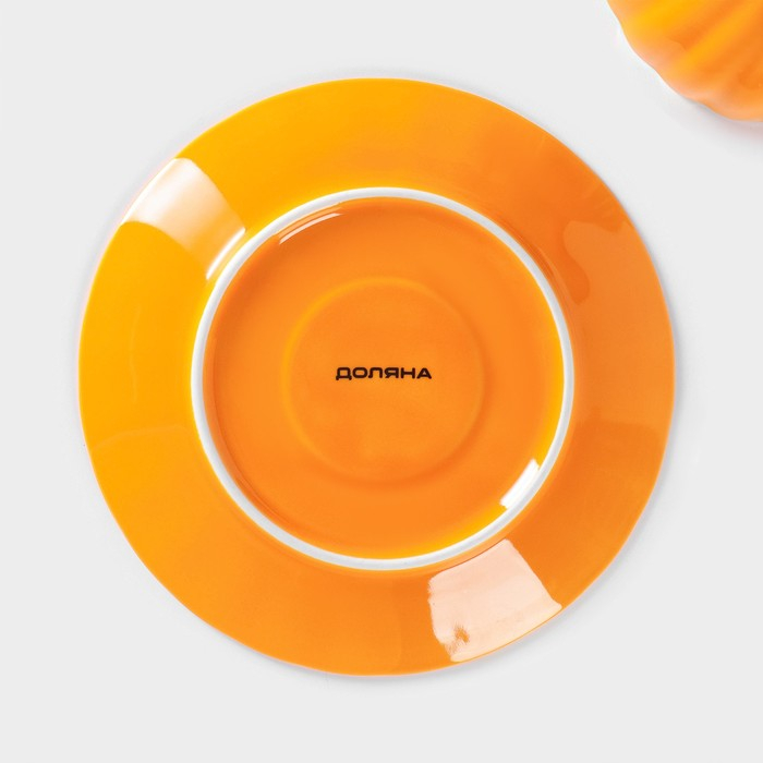 Чайная пара фарфоровая Доляна «Вивьен», 2 предмета: чашка 200 мл, блюдце d=15 см, цвет оранжевый Чайная пара фарфоровая Доляна «Вивьен», 2 предмета: чашка 200 мл, блюдце d=15 см, цвет оранжевый