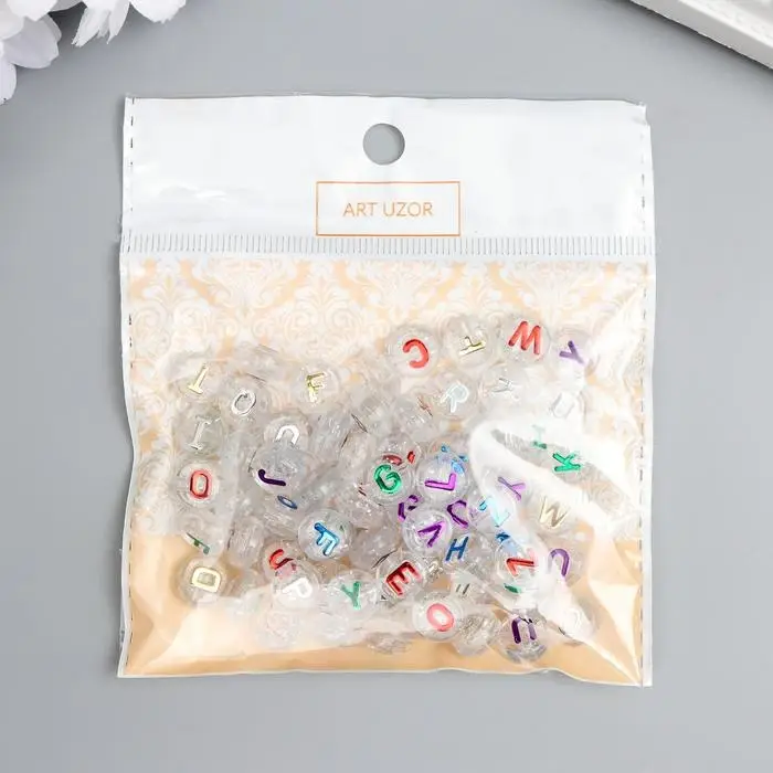 Бусины для творчества пластик  Бусины для творчества пластик "Английские цветные буквы" прозрачные набор 20 гр 0,6х1х1 см