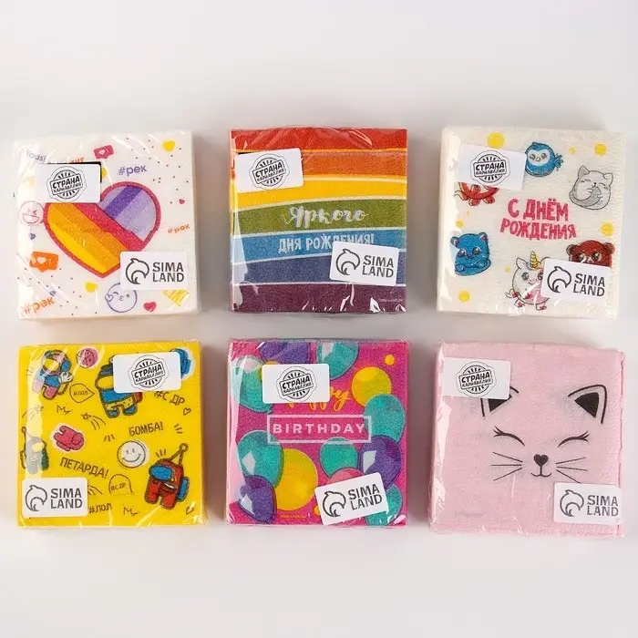 Салфетки бумажные 24х24 см "Праздник", 6 шт, МИКС