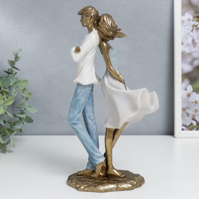 Сувенир полистоун  Сувенир полистоун "Влюблённая пара - спина к спине" бело-голубой градиент 25,5х8,5х13,5 см