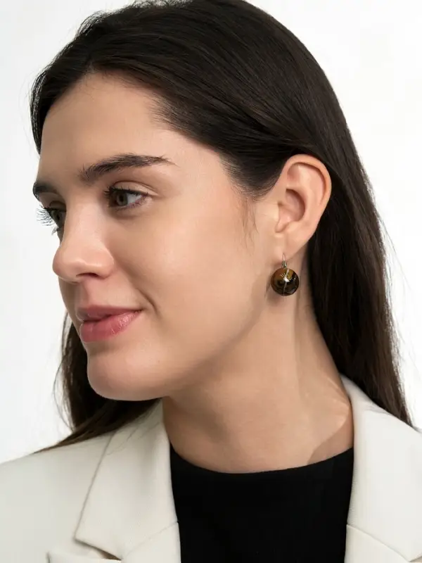 Серьги пластик &laquo;Шар №16&raquo;, с разводами и блёстками, тигровые, глаз в серебре