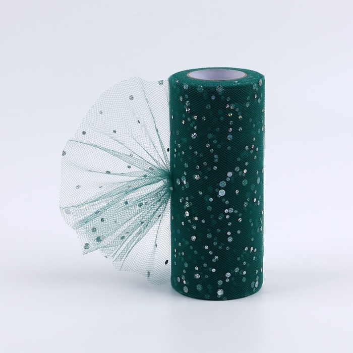 Фатин с блёстками, 15 см, 11 ± 1 г/кв.м, 23 ± 1 м, цвет тёмно-зелёный №59 Фатин с блёстками, 15 см, 11 ± 1 г/кв.м, 23 ± 1 м, цвет тёмно-зелёный №59