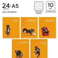 Тетрадь 10 штук, 24 листа в линейку &laquo;Кошачьи мемы&raquo;, блок офсет, 5 видов