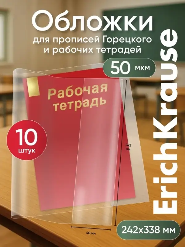 Набор обложек ПП 10 штук, 238&times;338 мм, 50 мкм, ErichKrause, для прописей Горецкого и рабочих тетрадей