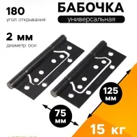 Петля-бабочка ТУНДРА, 125&times;75&times;2.0 мм, универсальная, без врезки, графит, 2 шт.