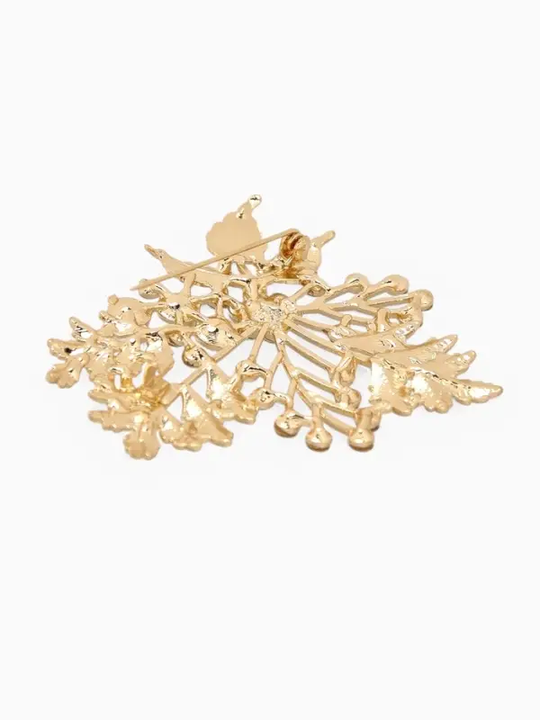 Брошь &laquo;Папоротник&raquo;, белая в золоте