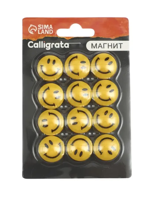 Магниты для доски, &laquo;Смайл&raquo;, d=2 см, набор 12 штук, блистер, Calligrata
