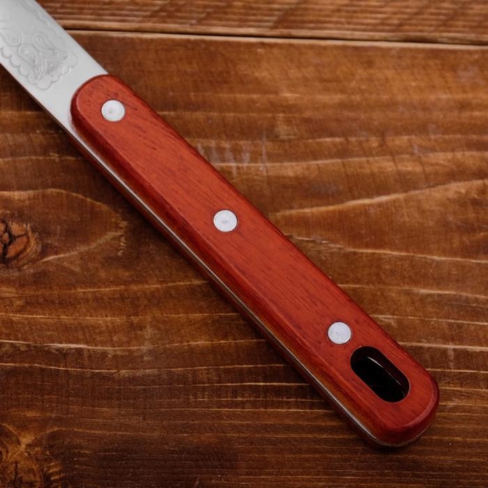 Шумовка для казана узбекская 48см, диаметр 14см, с деревянной ручкой Шумовка для казана узбекская 48см, диаметр 14см, с деревянной ручкой