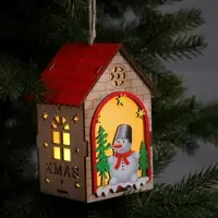 Ёлочная игрушка &laquo;Домик со снеговиком&raquo;, 14.5&times;11&times;8.5 см, 1 LED, от батареек, свечение тёплое белое