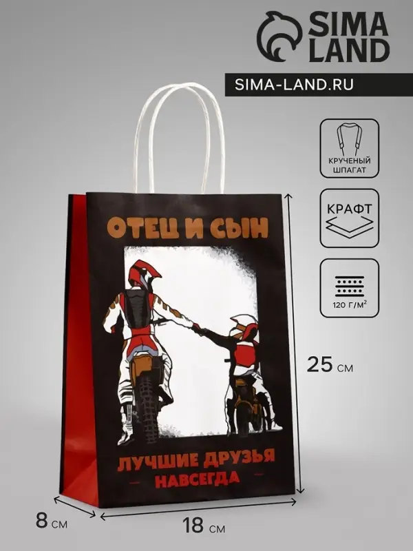 Пакет подарочный крафт &laquo;Отец и сын&raquo;, 18&times;8&times;25 см