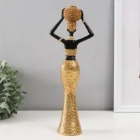 Сувенир полистоун "Африканка с плетёным круглым кувшином" золото 10х6х28 см Сувенир полистоун "Африканка с плетёным круглым кувшином" золото 10х6х28 см