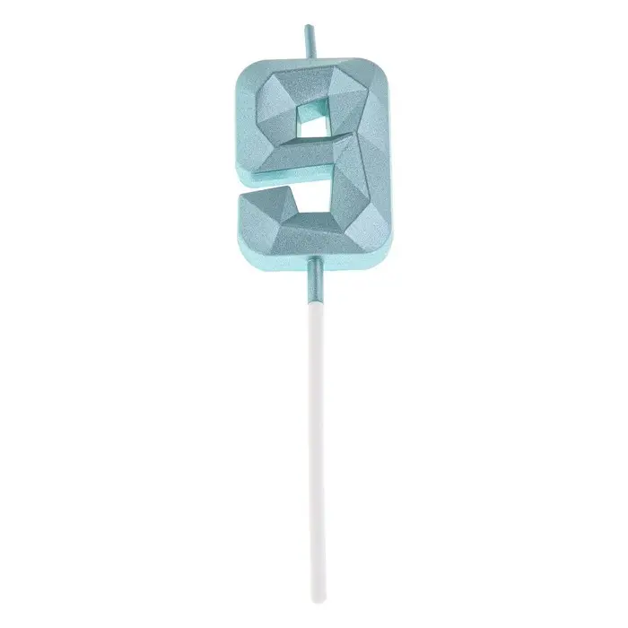 Свеча в торт на шпажке «Алмаз», цифра 9, голубая, 5 см Свеча в торт на шпажке «Алмаз», цифра 9, голубая, 5 см