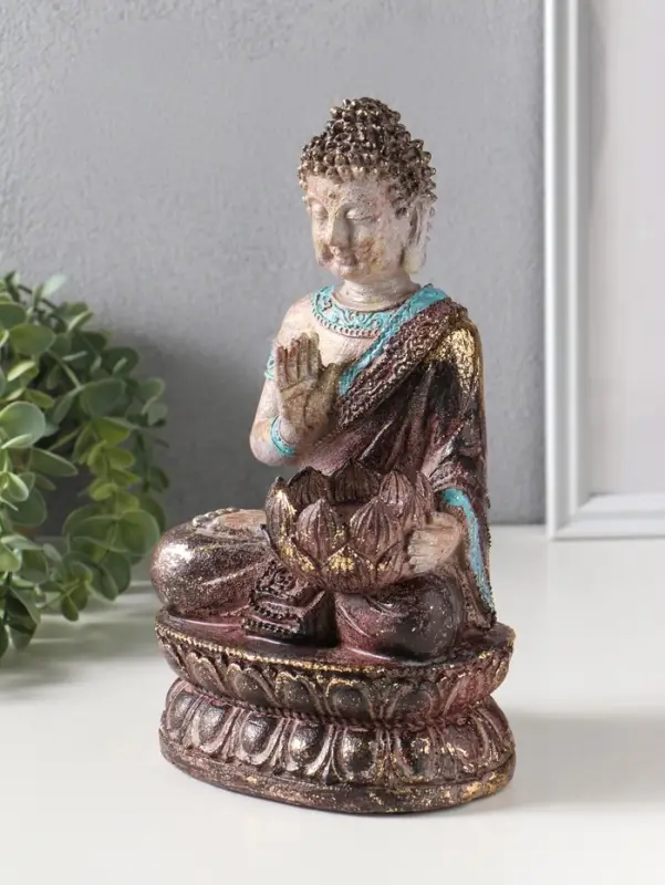 Сувенир полистоун подсвечник "Будда с лотосом" с золотой патиной 10х14,5х25 см