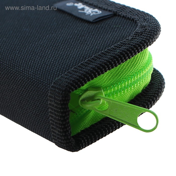 Пенал 1 секция, 60 х 190 мм, ПКТ 01-42 Пенал 1 секция, 60 х 190 мм, ПКТ 01-42 "Кроха", тканевый, чёрный/ярко-салатовый