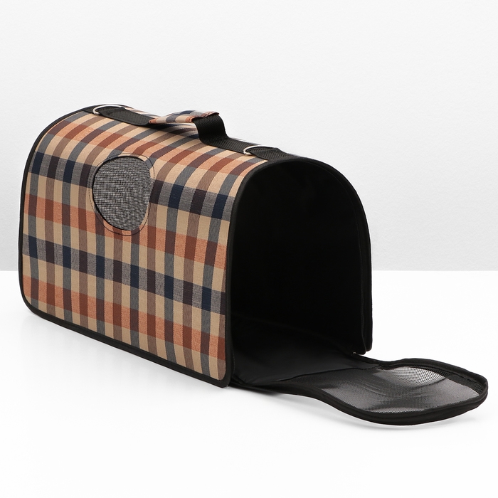Сумка-переноска каркасная со шторкой, размер L, 53 х 22 х 29 см, клетчатая Сумка-переноска каркасная со шторкой, размер L, 53 х 22 х 29 см, клетчатая