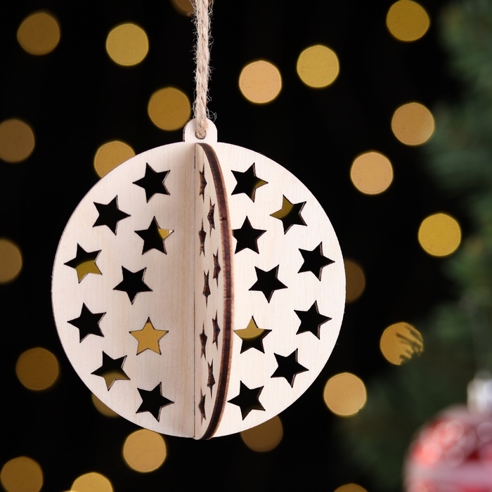 Деревянная игрушка на ёлку Деревянная игрушка на ёлку "Звездочки", шар, диаметр 8 см