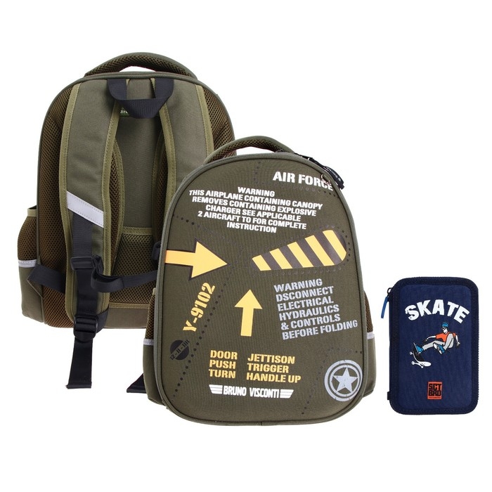 Рюкзак каркасный 38 х 30 х 20 см, + пенал, Bruno Visconti Рюкзак каркасный 38 х 30 х 20 см, + пенал, Bruno Visconti "Внимание"