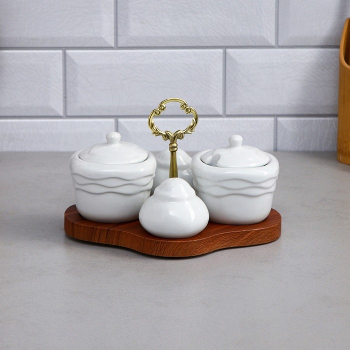 Набор для специй, 5 предметов: подставка, 2 горшочка, 2 ёмкости для специй, фарфор, Иран Набор для специй, 5 предметов: подставка, 2 горшочка, 2 ёмкости для специй, фарфор, Иран