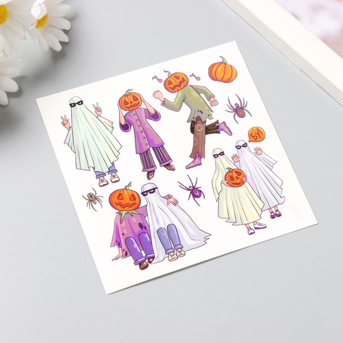 Татуировка на тело цветная  Татуировка на тело цветная "Приведения и тыквы" 10х10 см