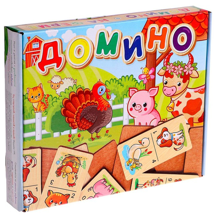 Домино большое «На ферме» 28 деревянных фишек Домино большое «На ферме» 28 деревянных фишек