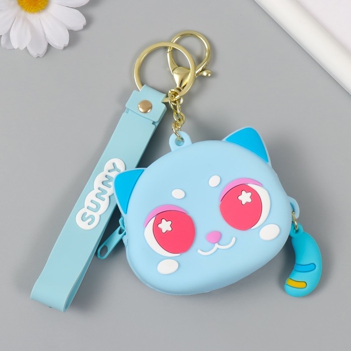 Брелок кошелёк с карабином, ремешком силикон Брелок кошелёк с карабином, ремешком силикон "Котёнок лунный" 3,2х8,3х7,3 см