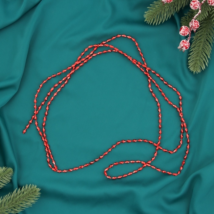 Бусы на ёлку 2 м d-3 мм Бусы на ёлку 2 м d-3 мм "Овалы грани" красный