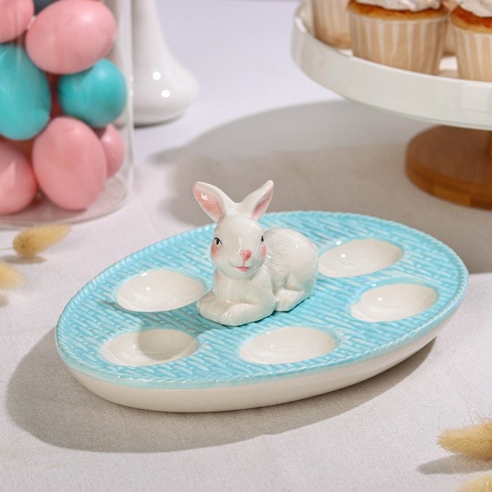 Подставка для яиц Доляна «Зайка», 25×18×9 см, цвет голубой Подставка для яиц Доляна «Зайка», 25×18×9 см, цвет голубой